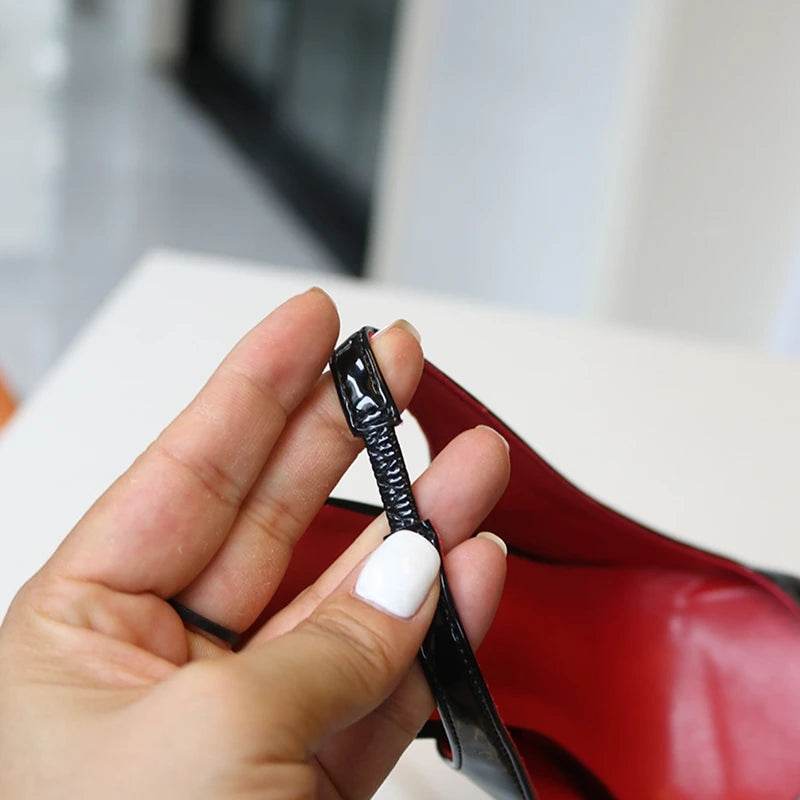 Elegant Women's Slingback High Heel Shoes - Black Patent Pumps 8-12cm - Buy Center UK