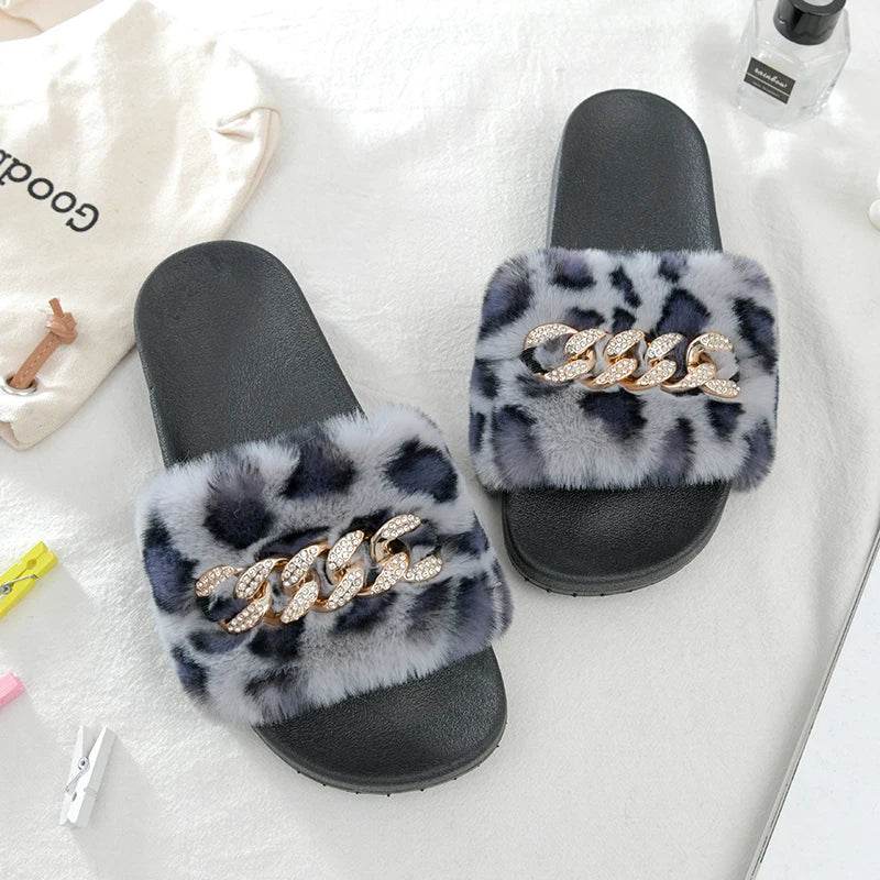 Buy Center Women's Furry Slippers - Plush Faux Rabbit Fur Slides - Buy Center UK