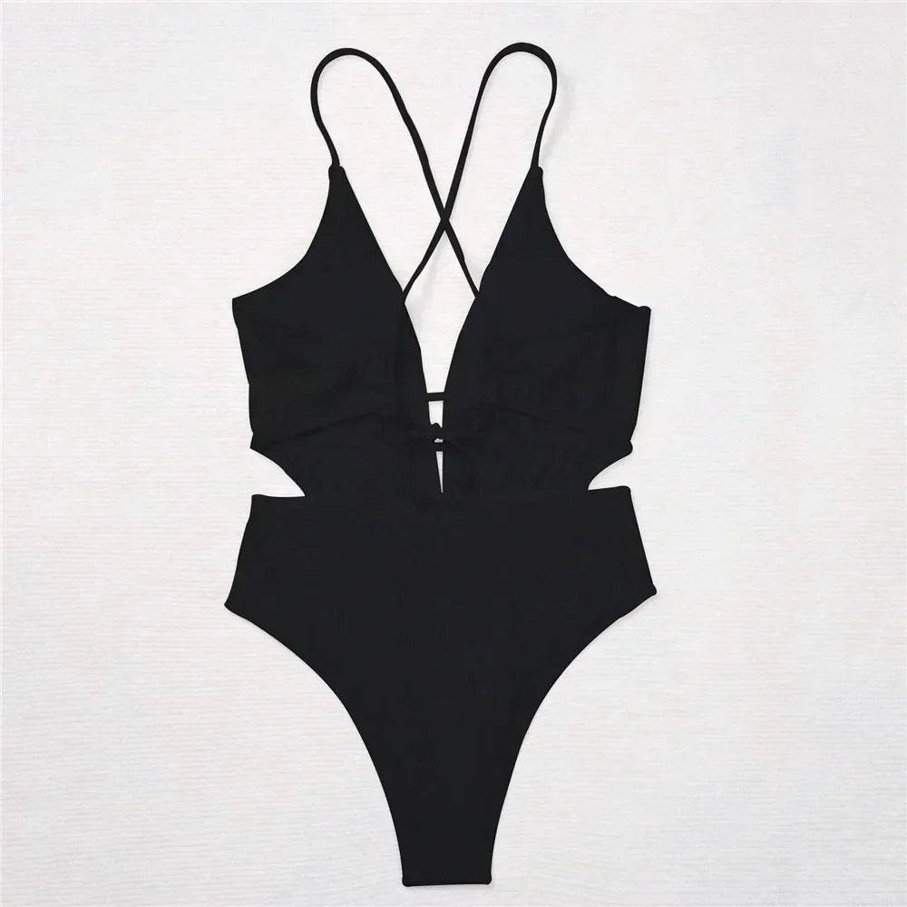Sexy Black Ribbed Backless Swimwear - One Piece Bathing Suit 2025 - Buy Center UK