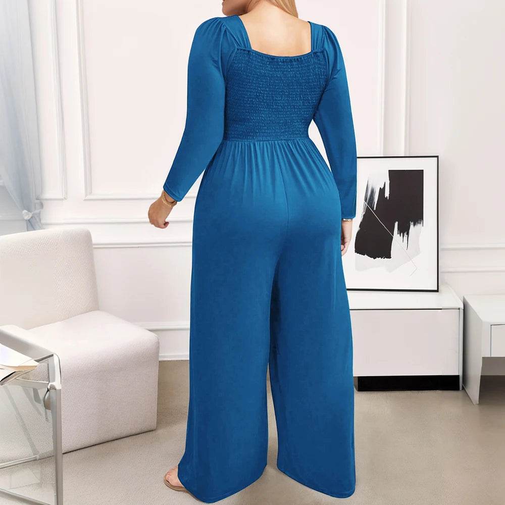 Plus Size Women Wide Leg Jumpsuit - Stylish Autumn Winter Outfit - Buy Center UK
