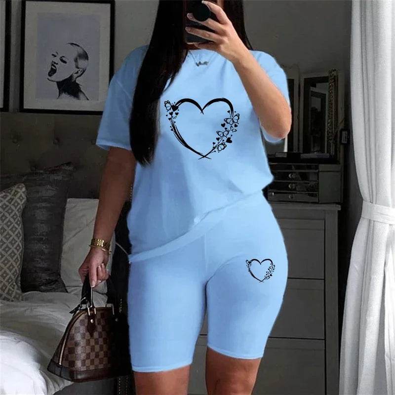 Buy Center Casual Two Piece Sets - Summer O-Neck T-Shirt & Shorts - Buy Center UK