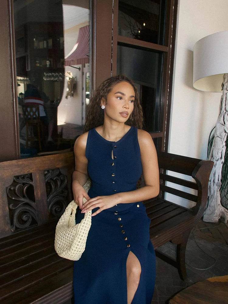 Buy Center Elegant Knitted Long Dress - Sleeveless Bodycon Style - Buy Center UK