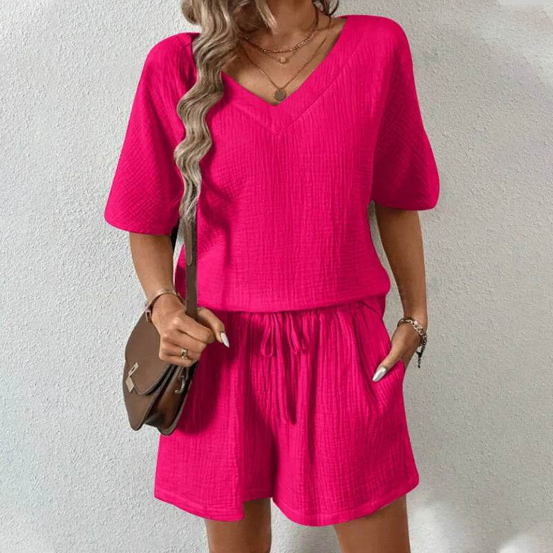 Elegant Summer Two-Piece Set - Loose Fit Casual Short Pants - Buy Center UK