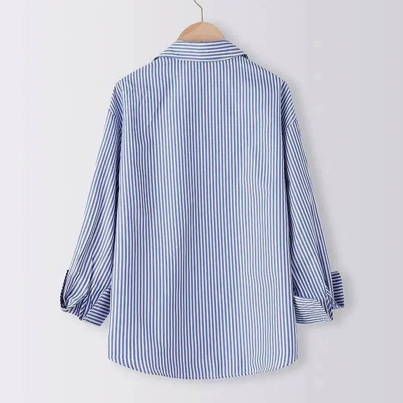 Buy Center Women’s Long Sleeve Blouse - Stylish Blue Stripes Top - Buy Center UK