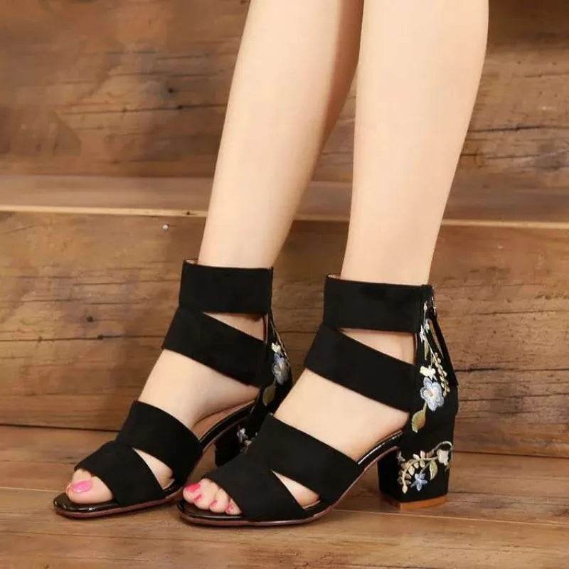 Buy Center Ethnic Style Embroidered Mid-Heel Sandals for Women - Buy Center UK