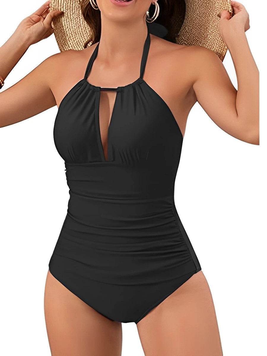 2025 Halter Hollow Out Frill One-Piece Swimsuit - Vintage Beachwear - Buy Center UK
