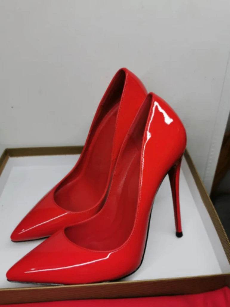 Buy Center Stylish Red Patent Leather High Heels - Pointed Toe Pumps - Buy Center UK