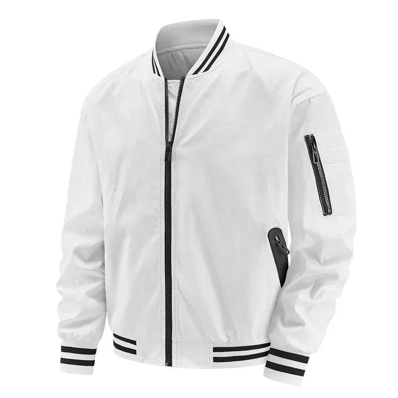 Buy Center Lightweight White Baseball Jacket for Men - Spring Autumn Style - Buy Center UK