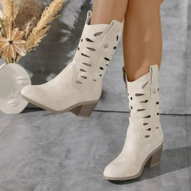 Buy Center Women’s Leather Knight Booties - Vintage Western Style - Buy Center UK