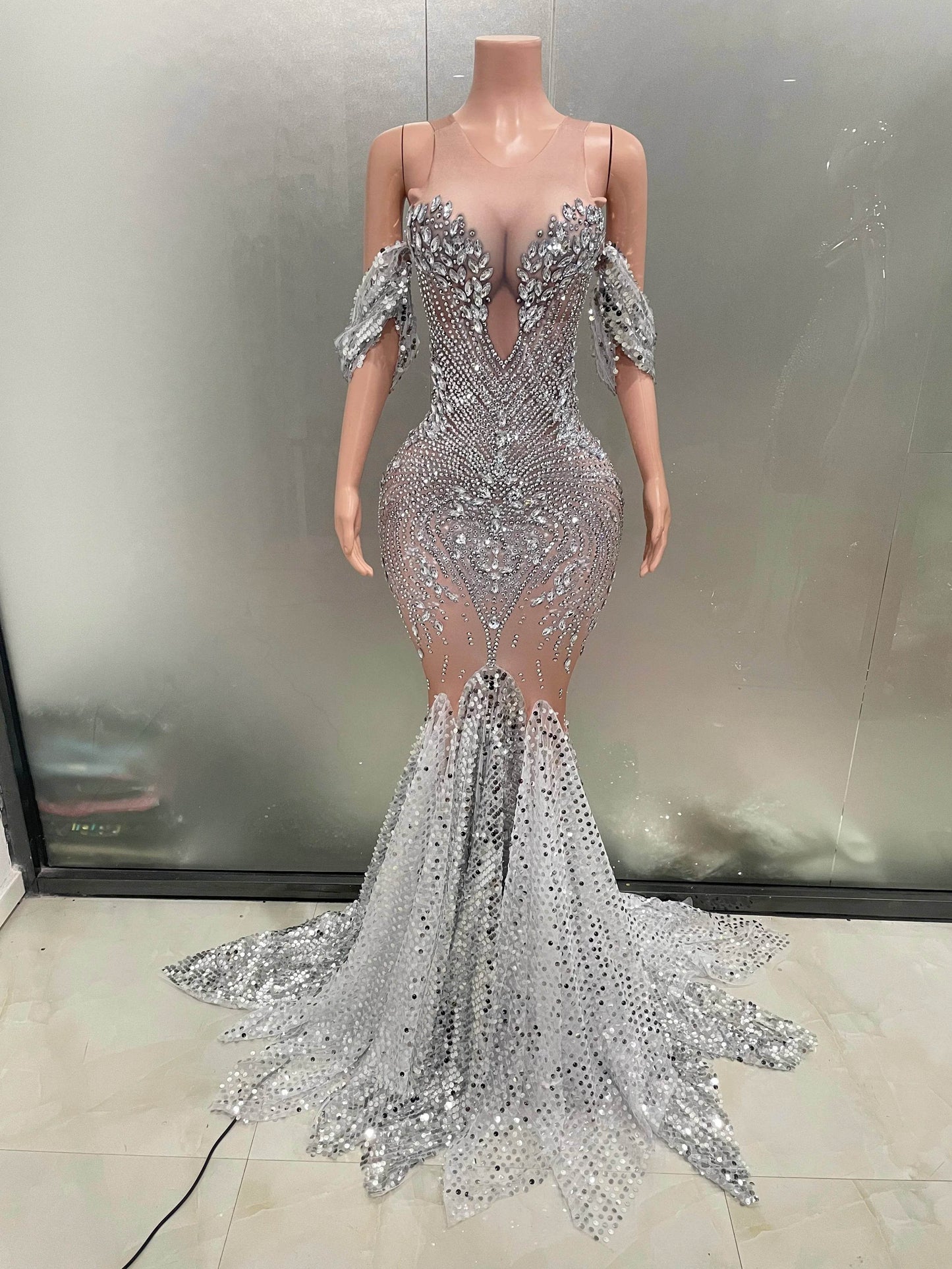 Sparkly Rhinestone Sequins Fishtail Dress for Elegant Evening Events - Buy Center UK