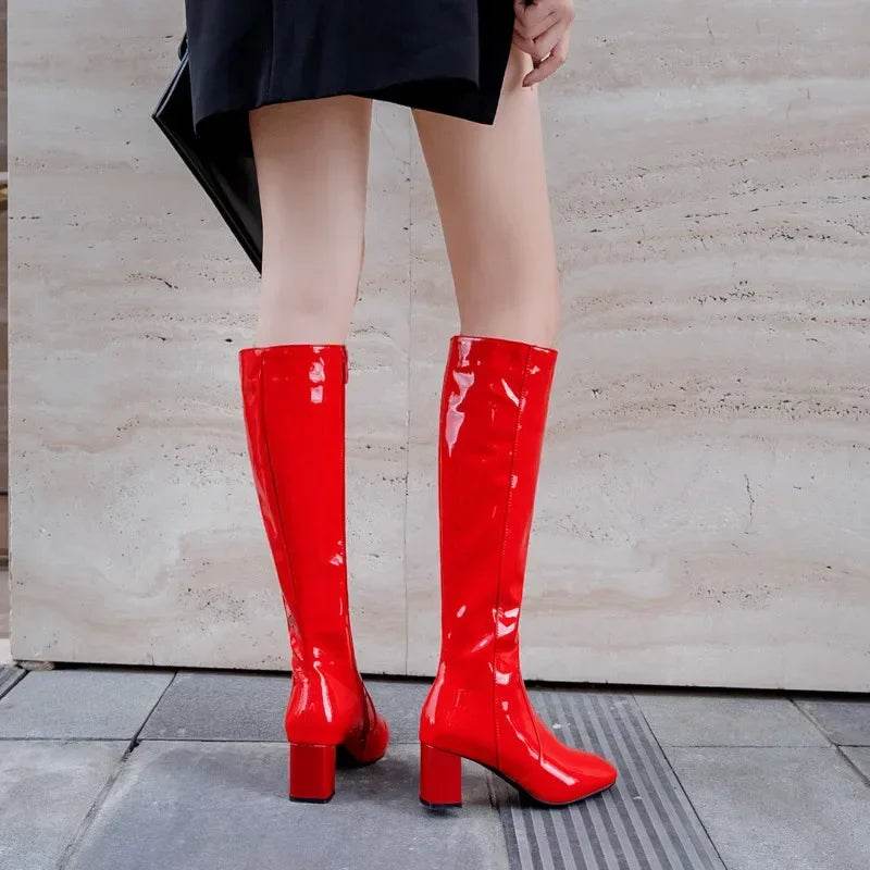 Stylish Women’s High Knee Boots - Waterproof Patent Leather, Chic Colors - Buy Center UK