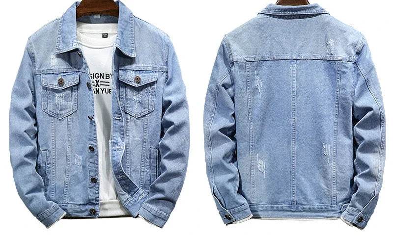 Buy Center Men's Denim Jacket - Casual Turn Down Collar, Full Sleeve - Buy Center UK