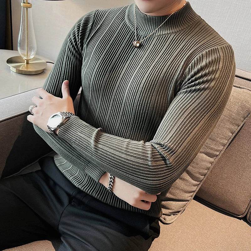 Buy Center 2023 Slim Fit Turtleneck Sweater - Casual Stripe Knit Top - Buy Center UK