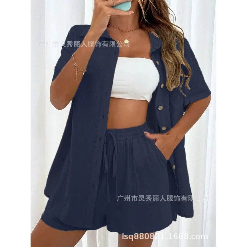 Fashion Black Short Sleeve Shirt & Shorts Set - Women's Summer Outfit - Buy Center UK