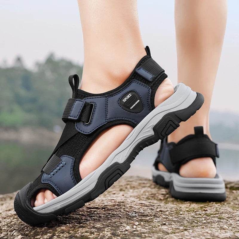 Buy Center Men's Genuine Leather Sandals - Casual Outdoor Beach Shoes - Buy Center UK