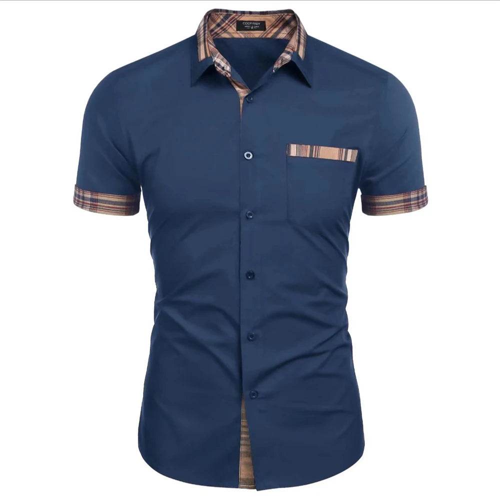 Buy Center Men's Summer Hawaiian Ice Silk Shirt - Casual Patchwork Design - Buy Center UK