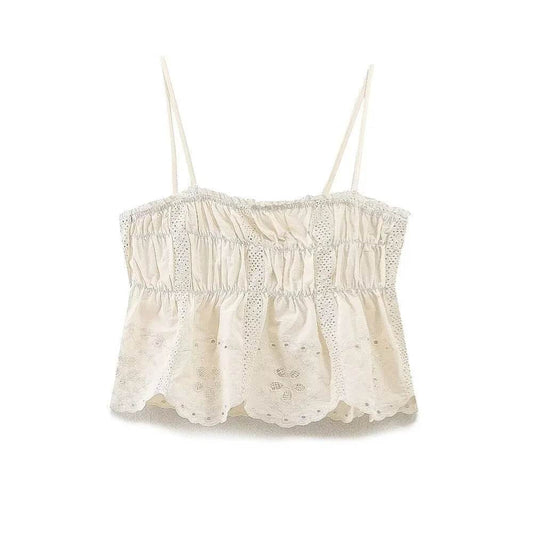 PB&ZA Women's Spring Outfit - Embroidered Top & High Waist Shorts - Buy Center UK