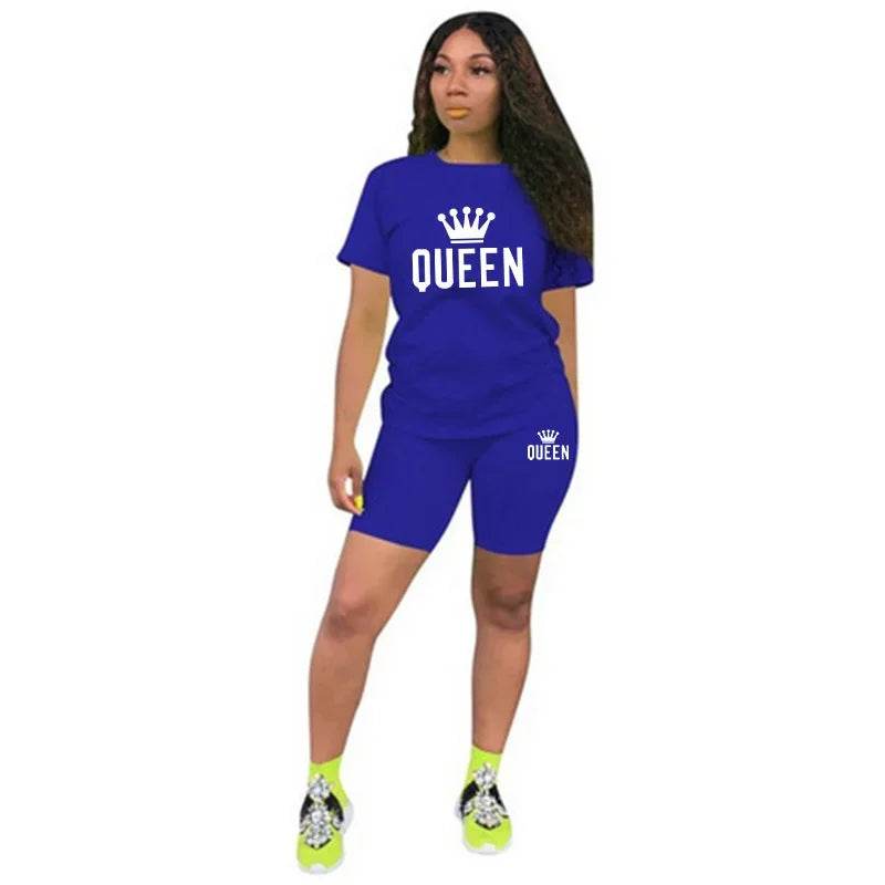 Summer Women's Queen Printing Tracksuit Set - T-Shirt & Shorts - Buy Center UK