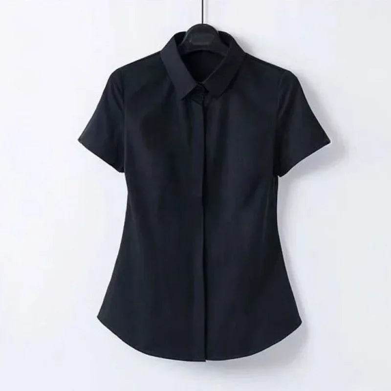 Buy Center Women's Short Sleeve Black Blouse - High Elasticity, Casual Style - Buy Center UK