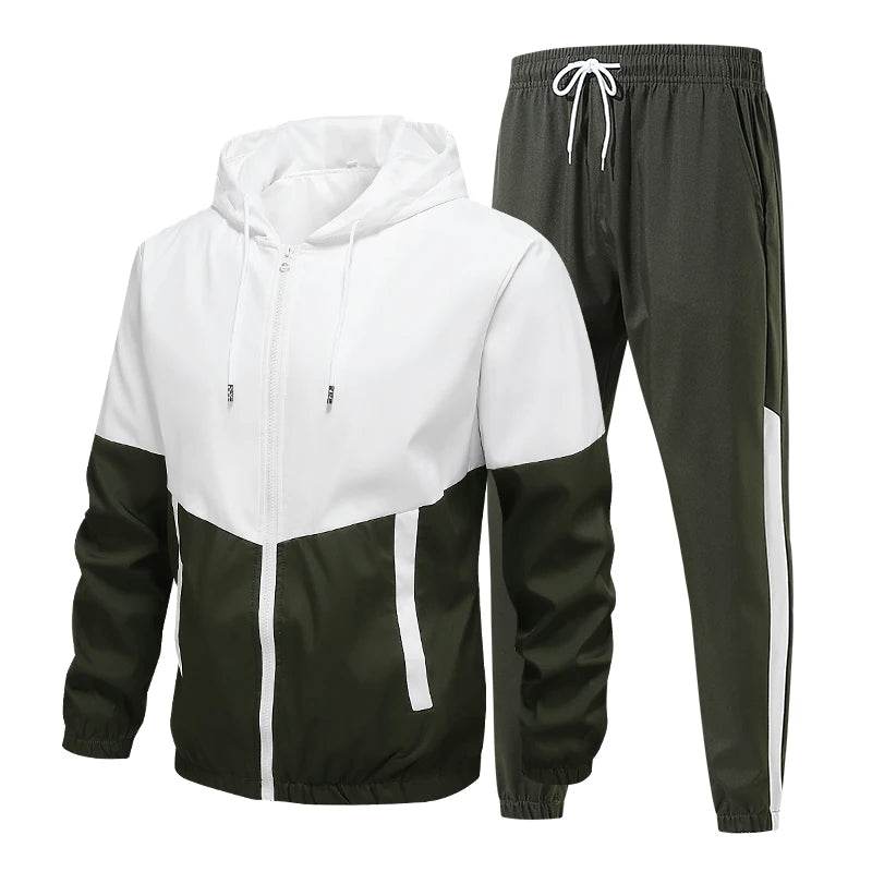 Buy Center Casual Patchwork Tracksuit for Men - Hooded Jacket & Pants - Buy Center UK