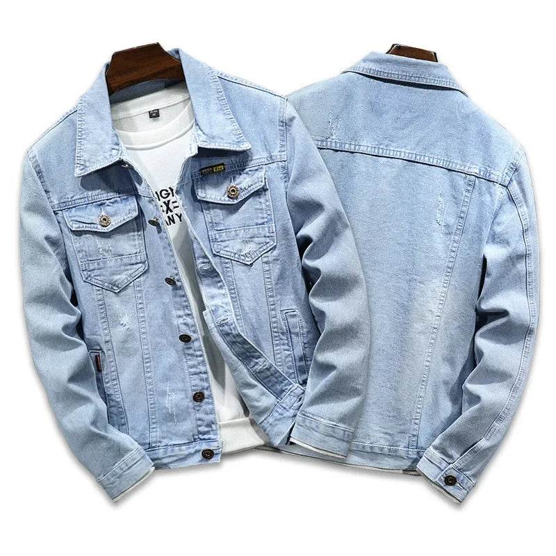 Buy Center Men's Denim Jacket - Casual Turn Down Collar, Full Sleeve - Buy Center UK