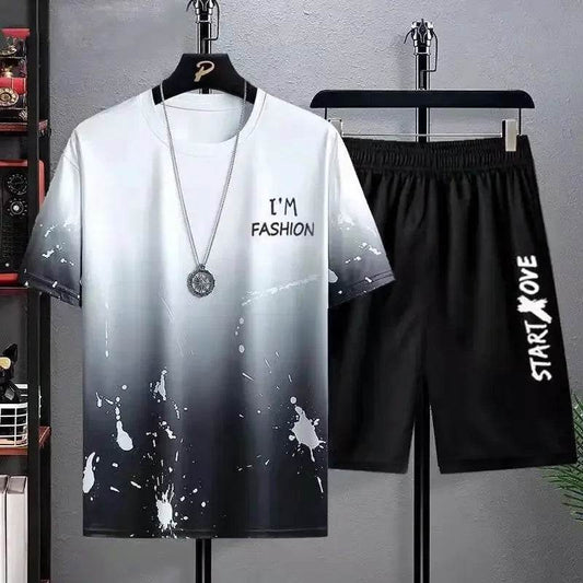 Buy Center Men's Ice Silk T-Shirt & Shorts Set - Gradient Style - Buy Center UK