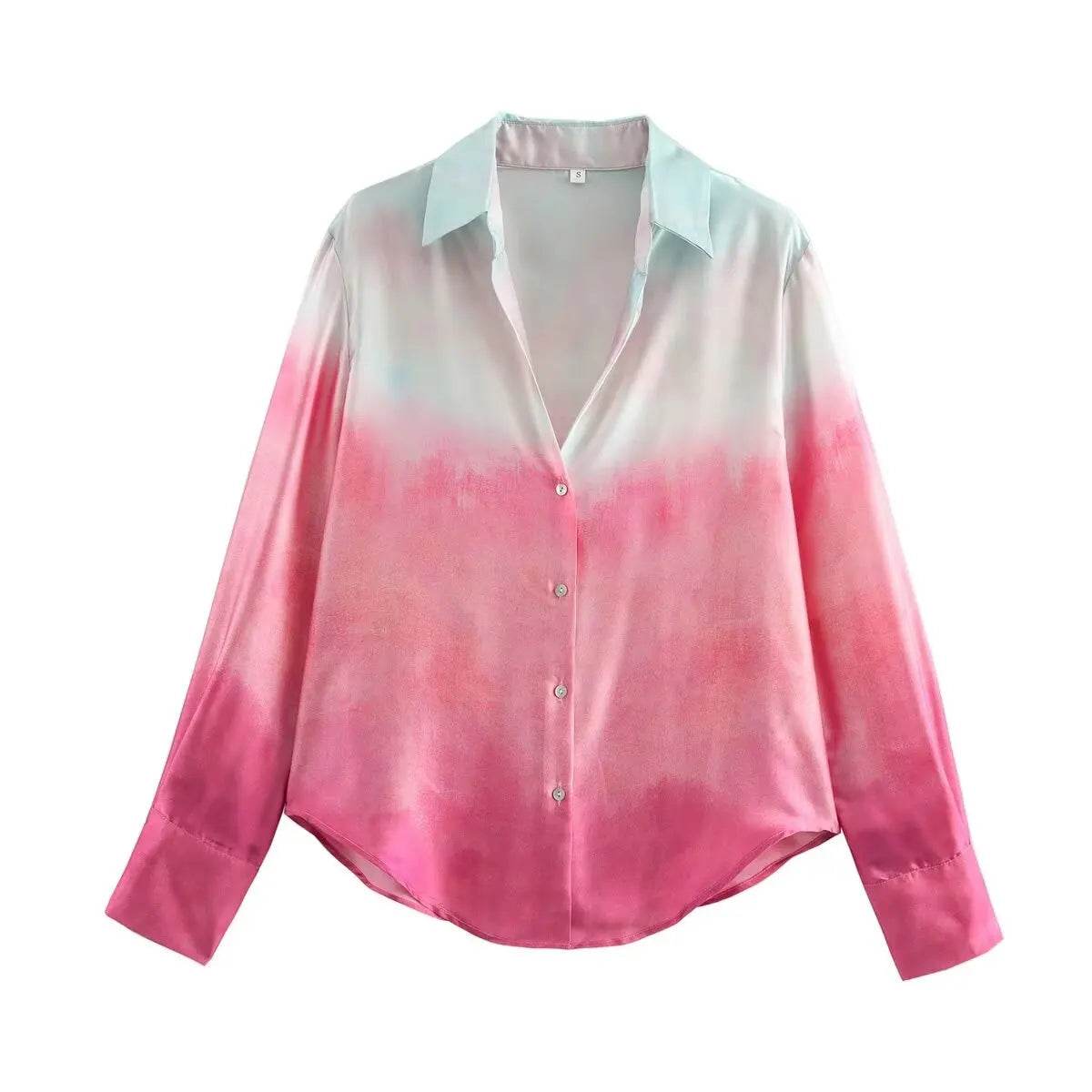 Buy Center Tie-Dye Print Shirt Pants Set - Chic V-Neck Satin Look - Buy Center UK