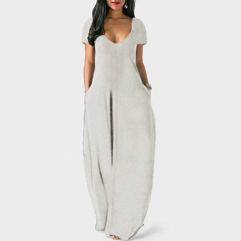 Stylish Plus Size Women's Summer Dress - Deep V Neck, Short Sleeves - Buy Center UK