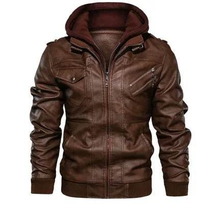 Buy Center Men's Slim-fit PU Leather Hooded Jacket - 2024 Fashion - Buy Center UK