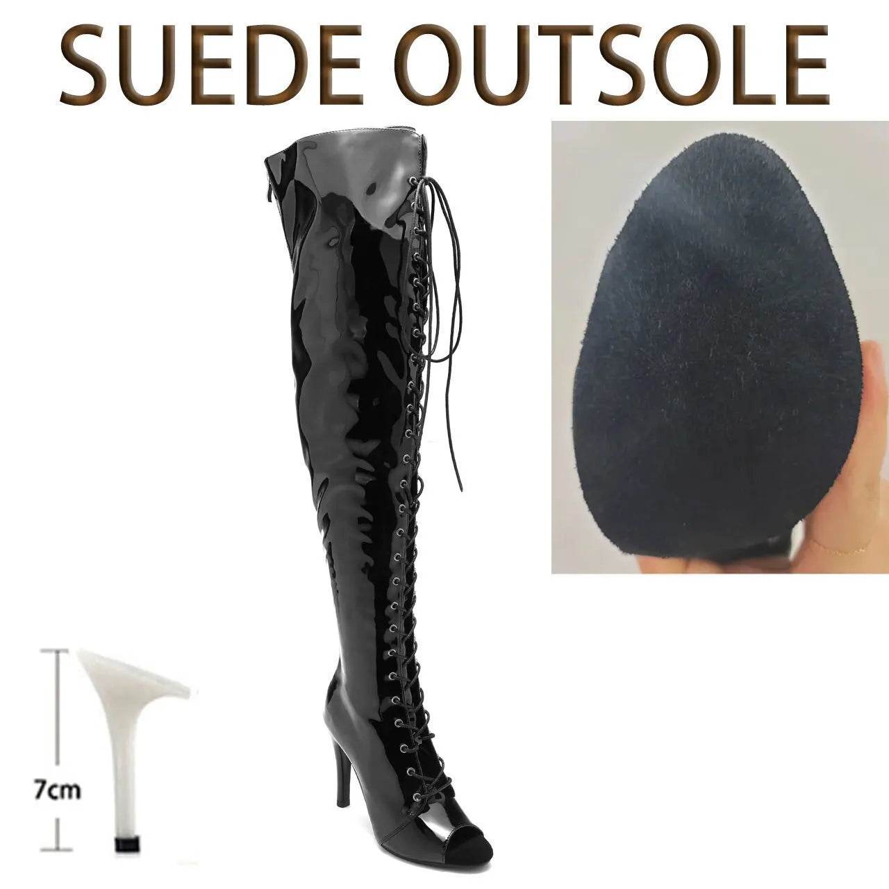 Knee Over Lace-up Stilettos - Customizable Latin Dance Booties - Buy Center UK