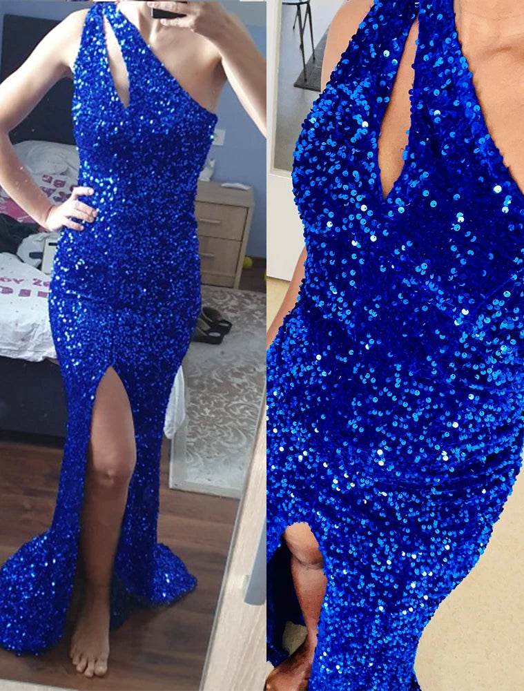 Sexy Cut Out Sequin Formal Dress - Floor Length Bodycon Gown - Buy Center UK