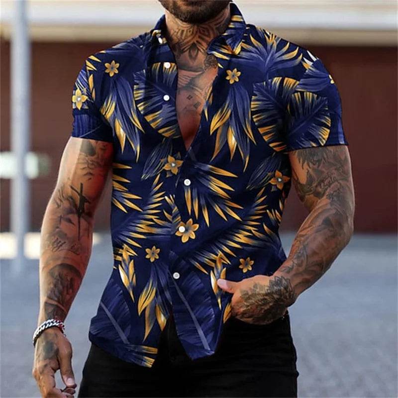 Buy Center Men's Black and Gold Flower Shirt - Hawaiian Style Summer - Buy Center UK