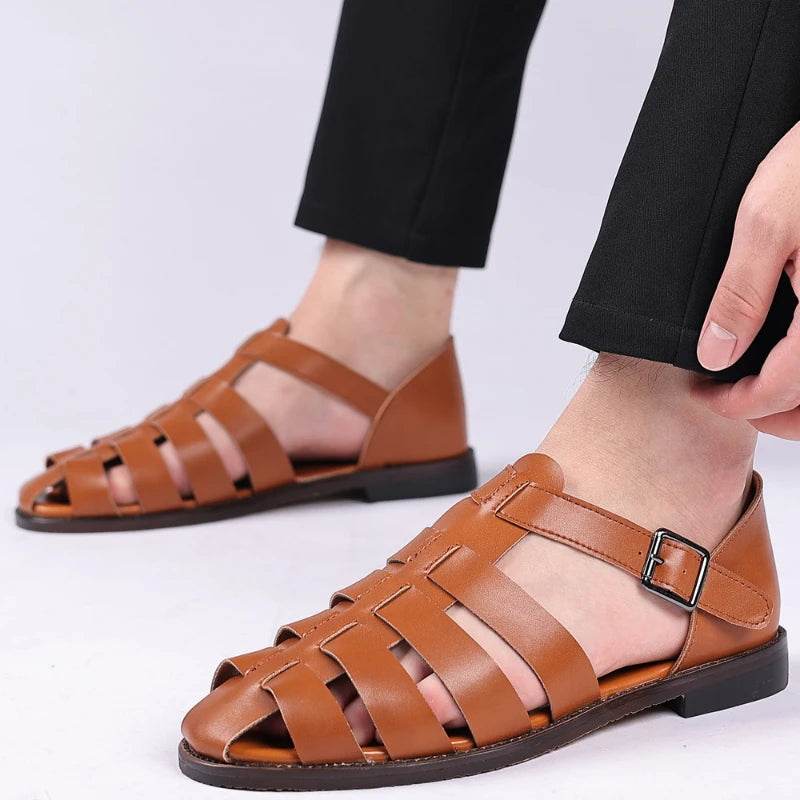 Buy Center Men's Leather Roman Sandals - Casual Beach Comfort - Buy Center UK