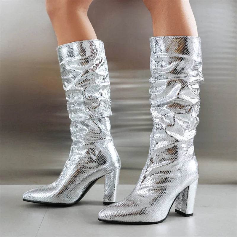 Luxury Knee High Boots for Women - Sexy High Heels in Gold & Silver - Buy Center UK