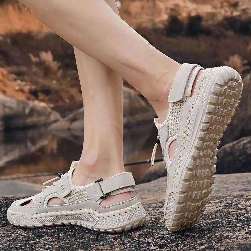 Buy Center Men's Leather Beach Sandals - Outdoor Sports Hollow Design - Buy Center UK