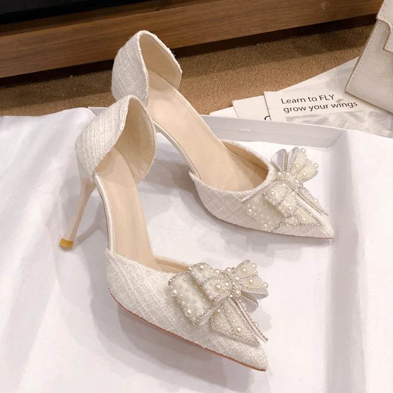 Elegant Pearl Bowknot Stiletto Pumps - Sexy High Heels for Women - Buy Center UK