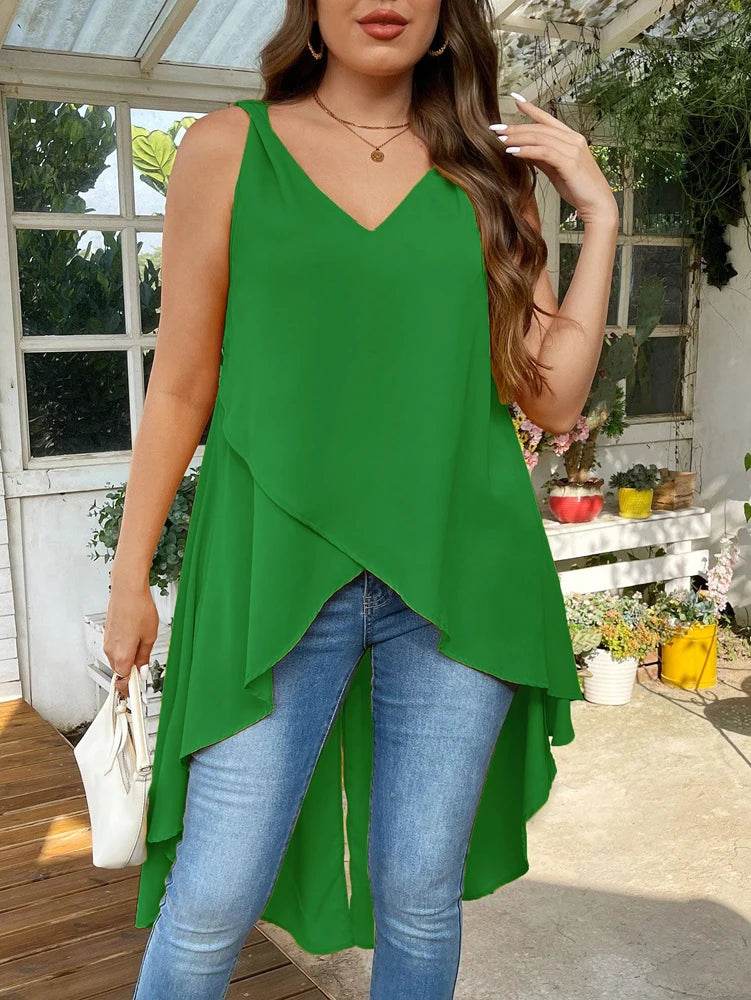 Buy Center Plus Size Women's Sleeveless Top - High Low Hem, V-Neck - Buy Center UK