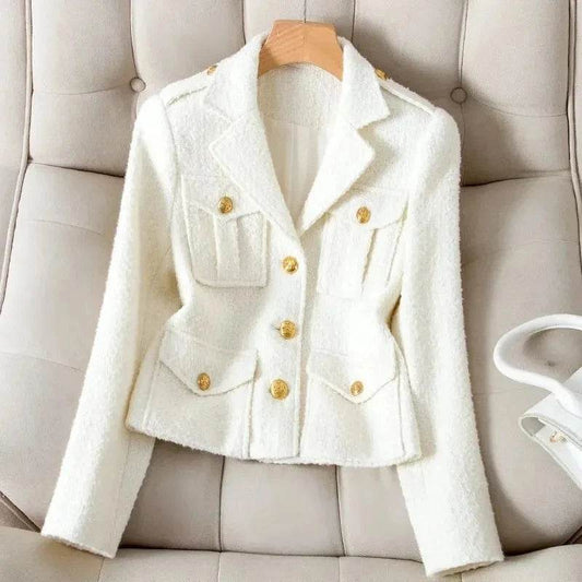 Buy Center Fashion White Blazer - Short Tweed Jacket for Women - Buy Center UK