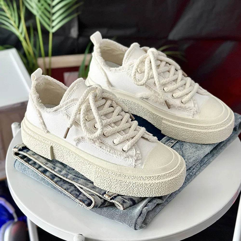 2024 Trendy Canvas Skateboarding Shoes - Comfortable Thick Bottom for Couples - Buy Center UK