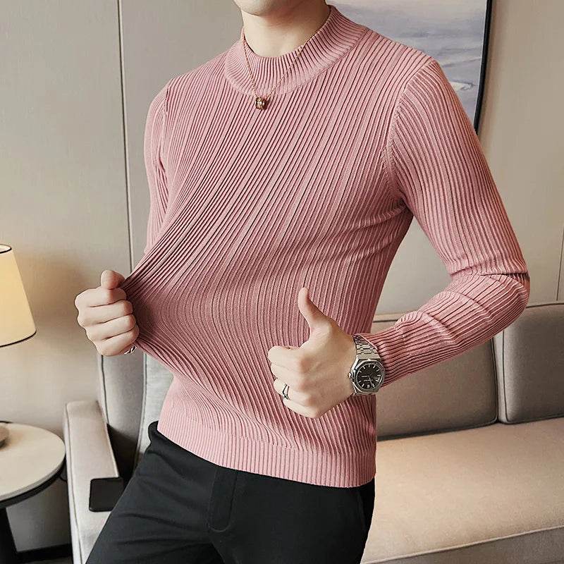 Buy Center 2023 Slim Fit Turtleneck Sweater - Casual Stripe Knit Top - Buy Center UK