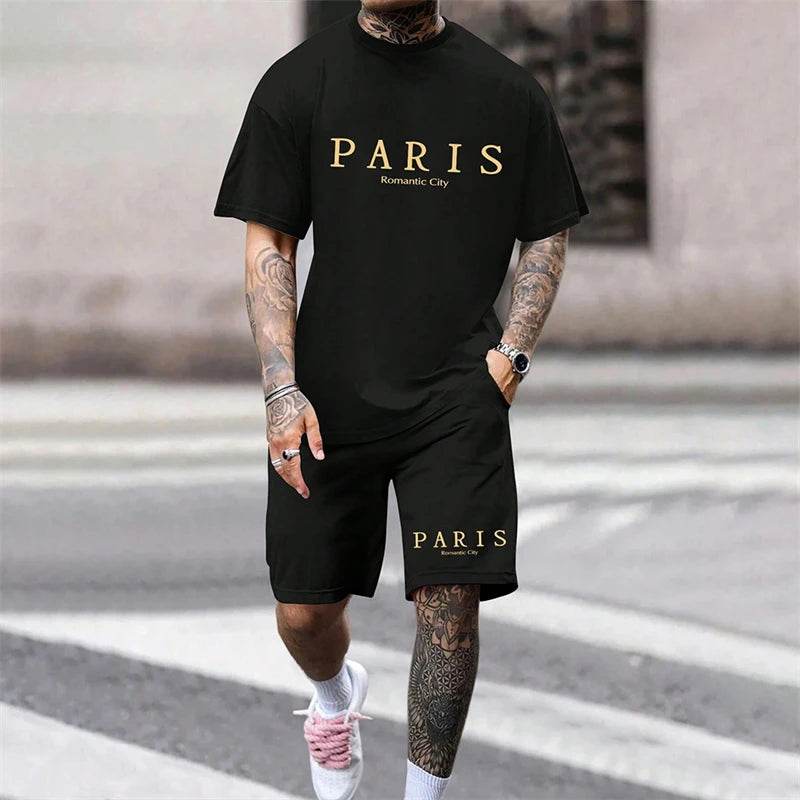 Hot Summer Men's Casual Suit - Letter Print T-Shirt & Shorts Set - Buy Center UK