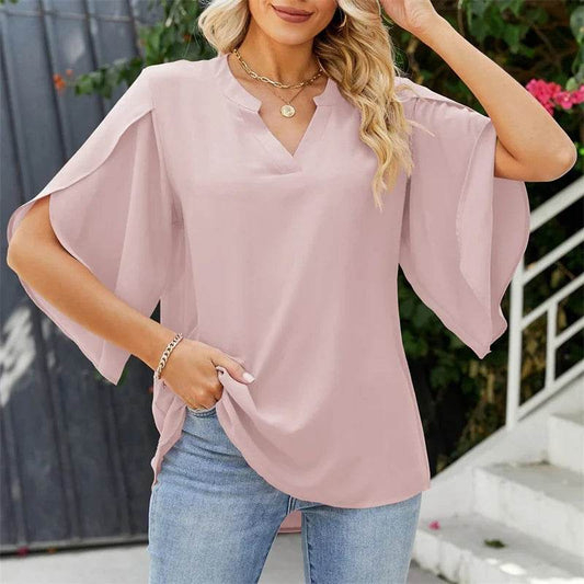 Buy Center Women Chiffon Blouse - V-Neck, Flare Sleeves for Summer - Buy Center UK