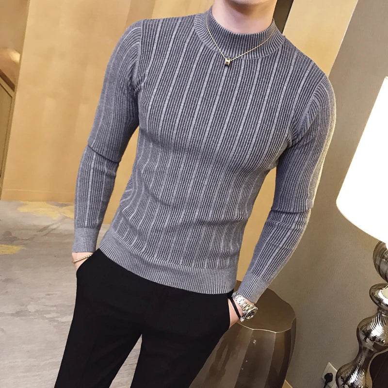 Buy Center Striped Turtleneck Sweater - Slim Fit for Men’s Style - Buy Center UK