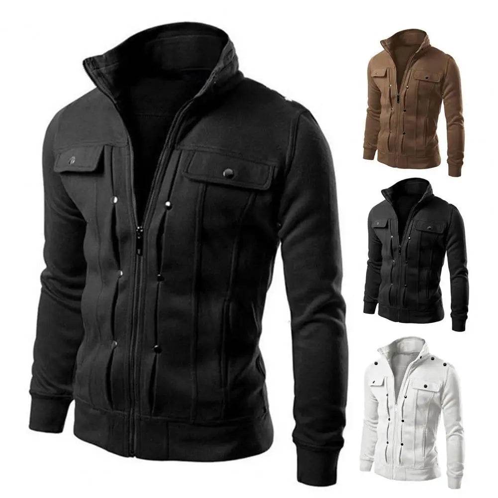 Buy Center Men's Solid Color Stand Collar Jacket - Spring & Autumn Style - Buy Center UK