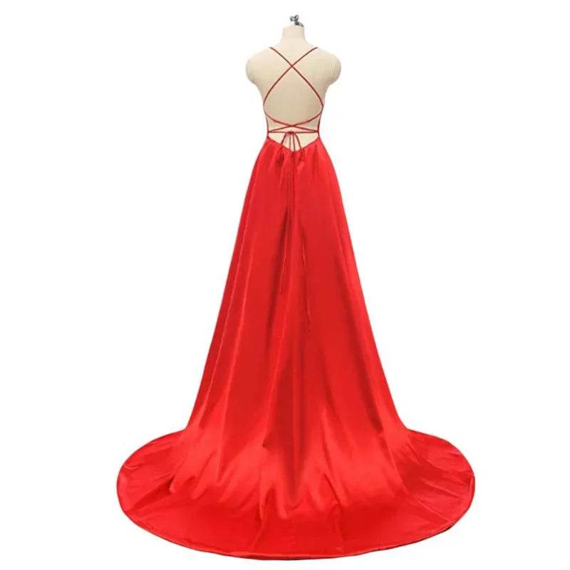 Buy Center Long Backless Satin Dress - Sexy Side Slit Evening Gown - Buy Center UK