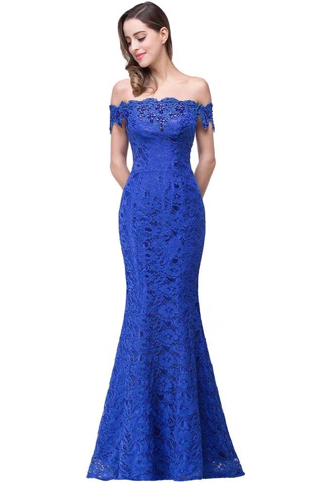 Charming Red Mermaid Bridesmaid Dress - Off-Shoulder Beading Lace - Buy Center UK