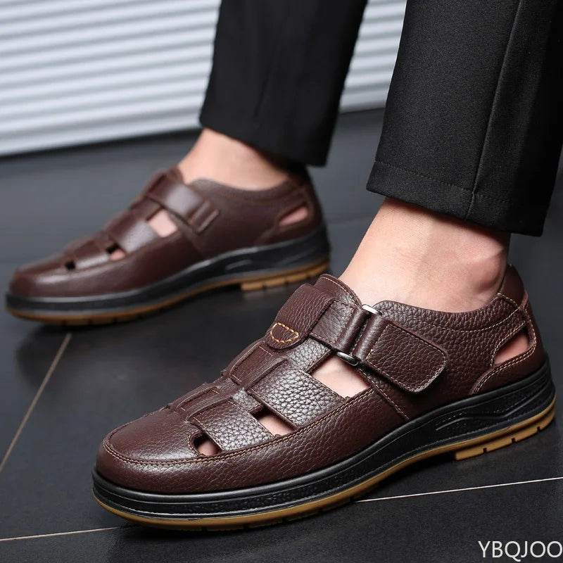 YBQJOO Men's Genuine Leather Sandals - Comfortable Casual Outdoor Shoes - Buy Center UK