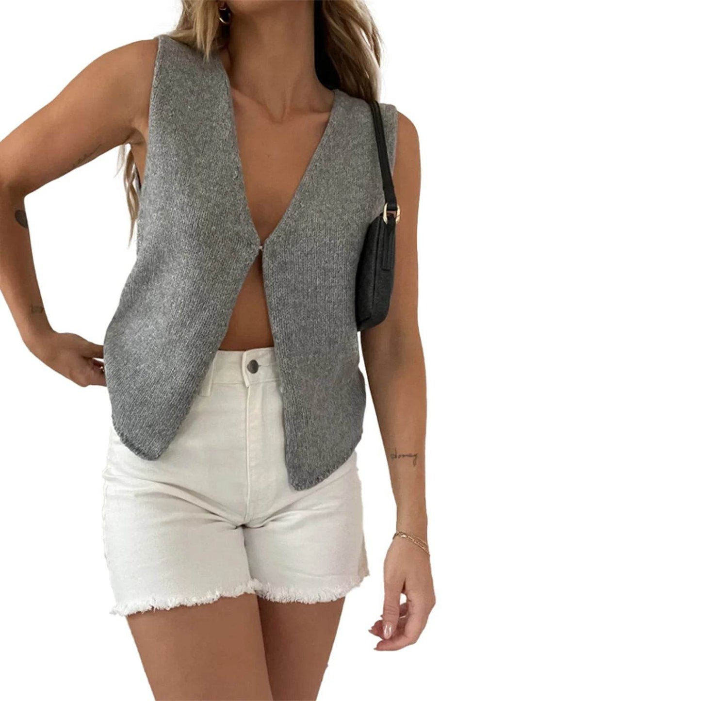 Women's Vintage Y2K Sweater Vest - Fitted Bow Knot Summer Top - Buy Center UK