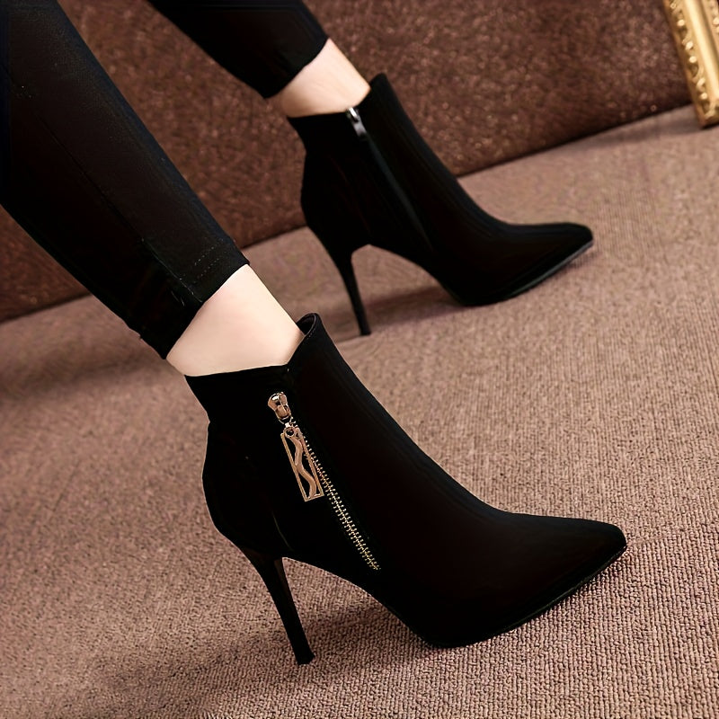 Womens Fashionable High Heel Short Boots Autumn and Winter Ankle Boots with Pointed Toe Side Zipper Design Comfortable Pumps Suitable for Banquets Weddings Daily Wear etc
