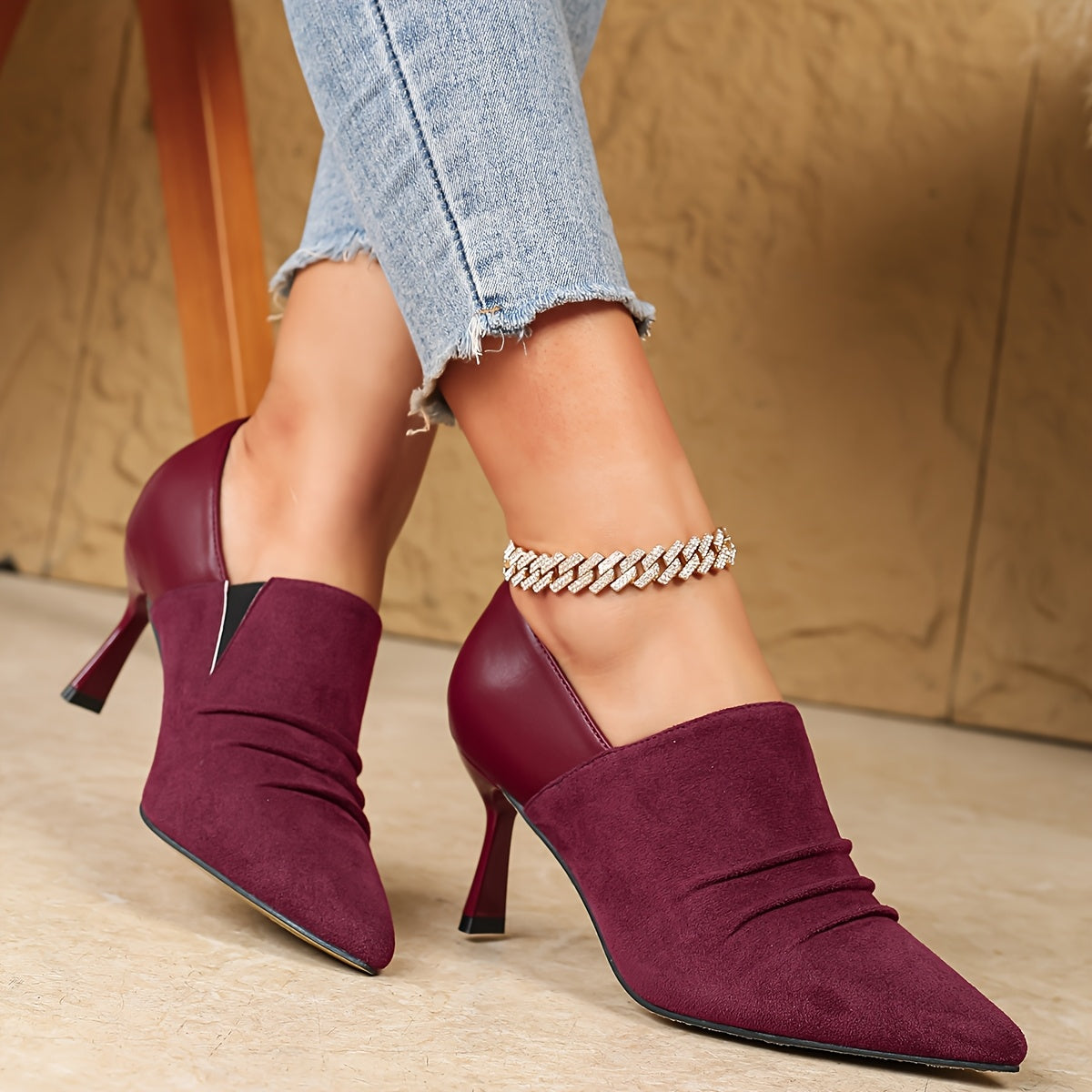 Elegant Pointed Toe Stiletto Ankle Booties for Women Solid Color Slipon Dress Boots High Heel Fabric Upper Rubber Sole for AllSeason European Special